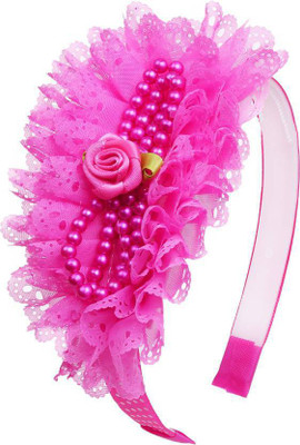 

One Personal Care Princess Flower Charm Pearl Studded Netted Designer Part Wear Hair Accessory Set, Hair Band(Pink)