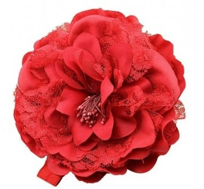 

NeedyBee Peony Flower Elastic for Baby Girls Head Band(Red)