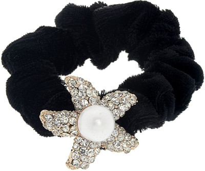 

The Ethnic Wears Pearls and Stones Studded Rubber Band(Black)