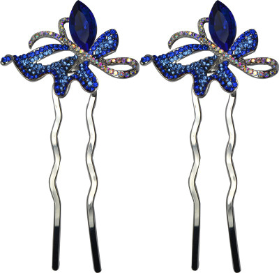 

Glitters Online Blue Colour American Diamond - 2 Pcs. Hair Pin(Blue)