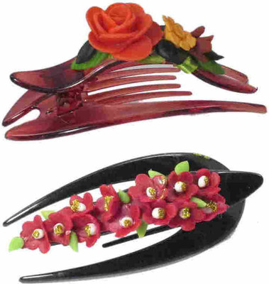 

Advanc Hotline Porcelain clay work fancy banana clip (Combo of 2) Hair Clip(Multicolor)