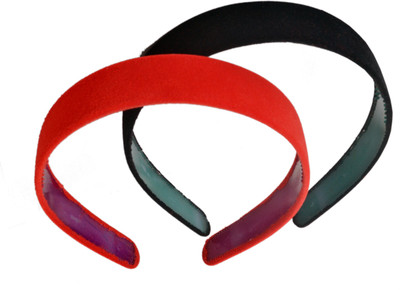 

Velvetty Colourful Matte finish Hair Band(Black, Red)