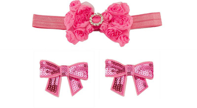 

Babies Bloom Party Pink Ribbon Bow Band and Hair Clip(Pink)