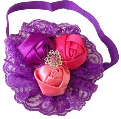 

NeedyBee Soft Lace Three Rose on a Net Sheer for Girls Head Band(Purple)