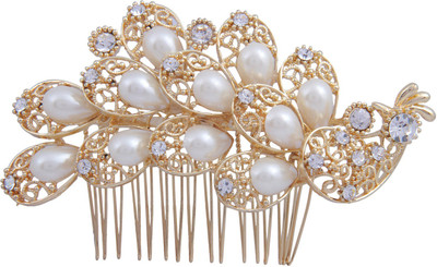 

Pink Rose Mayur Hair Clip(Gold)
