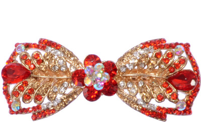 

Mansiyaorange party Wedding casual wear fancy Golden pin accessories Hair Clip(Red)