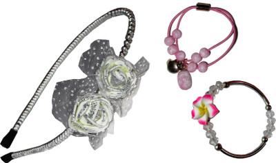 

GD Floral Hairband, Rubber band, Bracelet Hair Accessory Set(White, Pink)