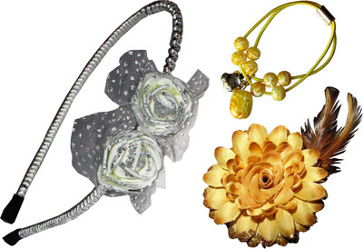 

GD Floral Hairband, Rubber band, Tic-Tac Hair Accessory Set(Yellow, White)