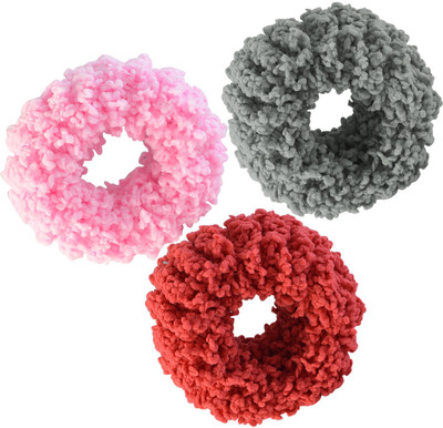 Sarah Set of 3 Rubber Band for Women - Red, Grey & Pink Head Band(Red)