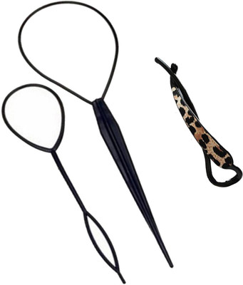 

SENECIO 'S Authentic Korean Fashion Leopard Pattern Clip Pin & Topsy Tail Combo Pack Hair Accessory Set(Black)