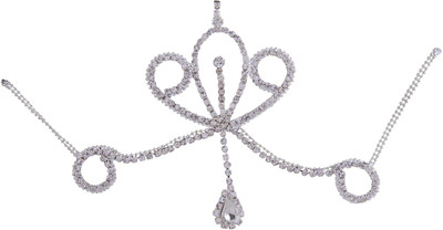 

Pink Rose Floral Charm Bridal Hair Chain(White)