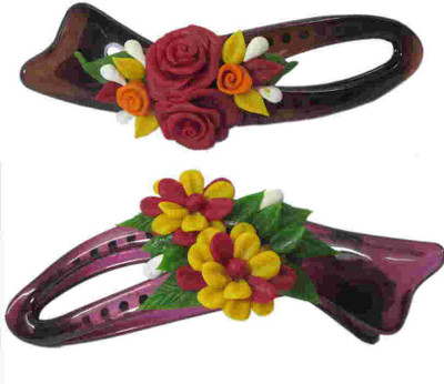 

Advanc Hotline Porcelain clay work fancy banana clip (Combo of 2) Hair Clip(Multicolor)