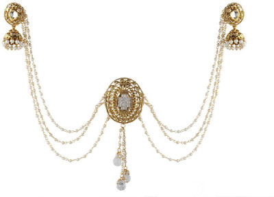 

9blings Traditional Style Revers Ad Pearl Bun Copper Pin Earrings Hair Accessories Hair Accessory Set(Gold)