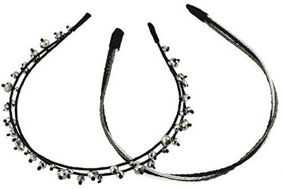 

Evolatree Glitter Bead Fancy Hair Bands - 2 Piece Set - Hematite Black & Multi Metallic Coloured Hair Band(Black)