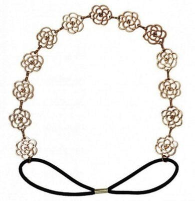 

SENECIO The Floral Encircle Metallic Golden Hollow Rose Flower Elastic Head Band, Hair Band(Gold, Black)