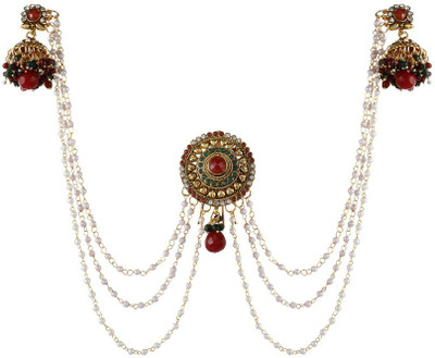 

9blings Traditional Polki Pearl Copper Bun Pin Earrings Hair Accessories Hair Accessory Set(Multicolor)