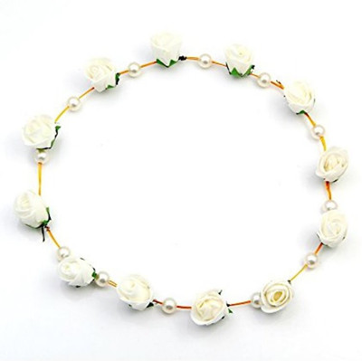 

Sanjog Flower And Pearl Tiara For Wedding/Party Head Band(White)