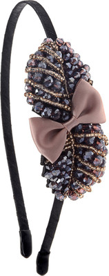 

The Ethnic Wears Metal Alloy, Silk Covered, Beeds, Crystal & CZ Stones, etc. Hair Band(Black)