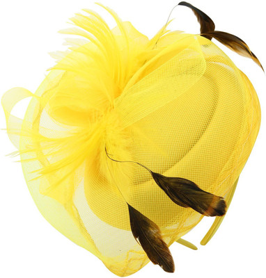 

Sanjog Derby Hat, English Tea Hat Embellished Retro Feather Mesh Net Flower Hat Fascinators Hairband/Headband Hair Clip(Yellow)