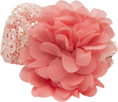 

NeedyBee Peach Broad Lace Baby with Chiffon Flowers Head Band(Pink)