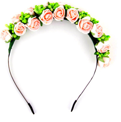 Sanjog Pink Boho Crown Headwrap Wedding Garland Floral Tiara Hair Band(Pink, Green)