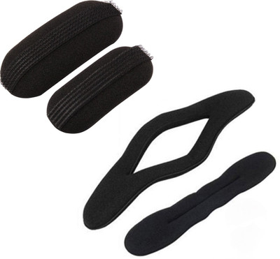 

Style Tweak Combo of Hair Puff Clip Bumpits (Pair) and Hair Donut Bun Maker French Twist Roll Sponge Tool Hair Accessory Set(Black)