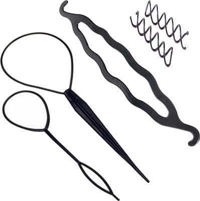 

SENECIO 'S Topsy Tail, Spiral Pins & Plastic Magic Bun Maker Combo Pack Hair Accessory Set(Black)