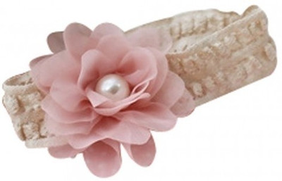 

NeedyBee Soft Lace Crochet in with A Soft Georgette Flower Stitched on Top with Pearl Embellishment Head Band(Beige)
