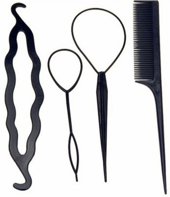 

GalexiaR Topsy Tail Braid Ponytail Hair Bun Maker 4pc Hair Accessory Set(Black)