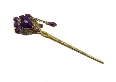 

GalexiaR Vintage Fashion Antique Gold Plated Purple Rhinestone Stick Hair Pin(Purple)