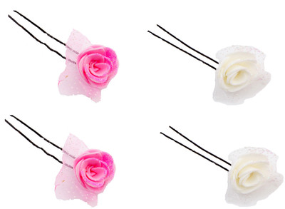 

Sanjog Lovely Flower Bun Pin/U Pin For Wedding/Party Hair Clip(Pink, White)