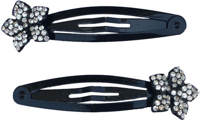 

B-Fashionable Rhinestone 5 Petal Flower Snap Tic Tac Clip(Black)