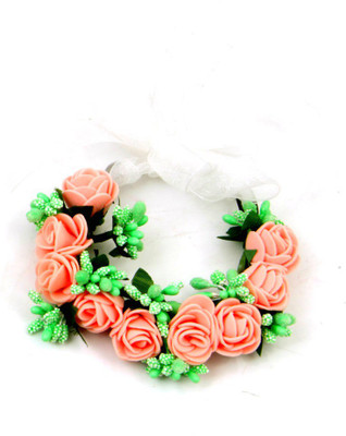 

Sanjog Gracious Peach Hand Piece Tiara/Puff Wrap For Gifting Bun Clip(Pink, Green)