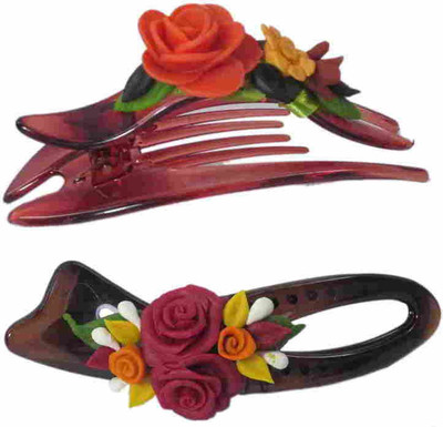 

Advanc Hotline Porcelain clay work fancy banana clip (Combo of 2) Hair Clip(Multicolor)