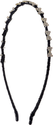 

The Ethnic Wears Metal Alloy, Silk Covered, Beeds, Crystal & CZ Stones, etc. Hair Band(Black)