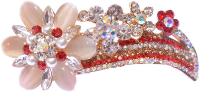 

Mansiyaorange party Wedding casual wear fancy Golden pin accessories Hair Clip(Red)