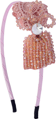 

The Ethnic Wears Metal Alloy, Silk Covered, Beeds, Crystal & CZ Stones, etc. Hair Band(Pink)