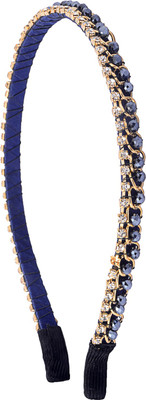 

The Ethnic Wears Metal Alloy, Silk Covered, Beeds, Crystal & CZ Stones, etc. Hair Band(Blue)