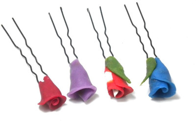 

Advance Hotline Hand made Juda pin with procelain clay work set of four Hair Pin(Multicolor)