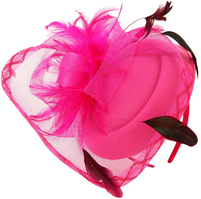 Sanjog Derby Hat, English Tea Hat Embellished Retro Feather Mesh Net Flower Hat Fascinators Hairband/Headband Hair Clip(Pink)