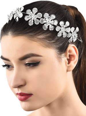

Prita Multipurpose Party Wear Silver Floral Hair Clip Hair Band(Silver)