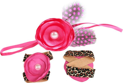 

AkinosKIDS Pearl Satin Leopard and feather Hair Accessory Set(Pink)