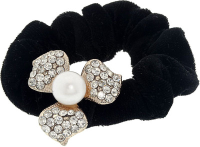 

The Ethnic Wears Pearls and Stones Studded Rubber Band(Black)