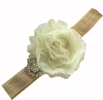 

Bellazaara BELLAZAARA Vintage Ivory Shabby Flower with Rhinestone Baby Headband Head Band(Beige)