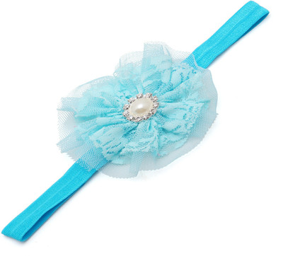 NeedyBee Girls Light Blue Pearl Mesh Yarn Flower Kids Hair Accessories Elastic Infant Baby Head Band(Blue)