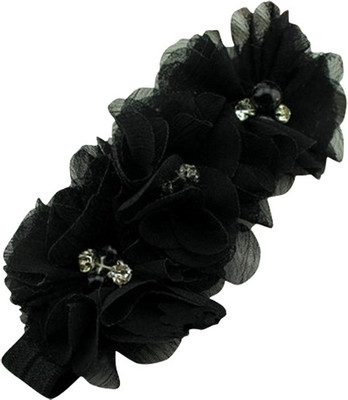 AkinosKIDS Chiffon Flower Pearl Diamond Embellished Head Band(Black)