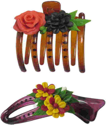 

Advanc Hotline Porcelain clay work fancy banana clip (Combo of 2) Hair Clip(Multicolor)