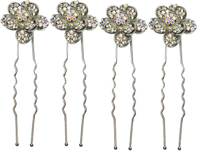 Glitters Online Silver Colour American Diamond 4 Pcs. Hair Pin(Silver)