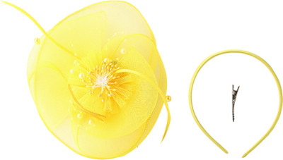 

Sanjog Retro Feather Mesh Net Flower Hat Fascinators Headband Hair Clip Hair Band(Yellow)