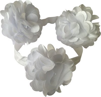 

NeedyBee Toddlers Elastic Toe Blooms Barefoot Sandals and Rosset Headband Set Hair Accessory Set(White)